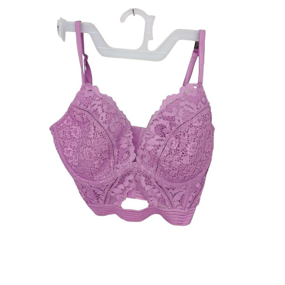 Victorias‎ Secret Unlined Lace Wireless Bralette Orchid Purple Keyhole Back 32D